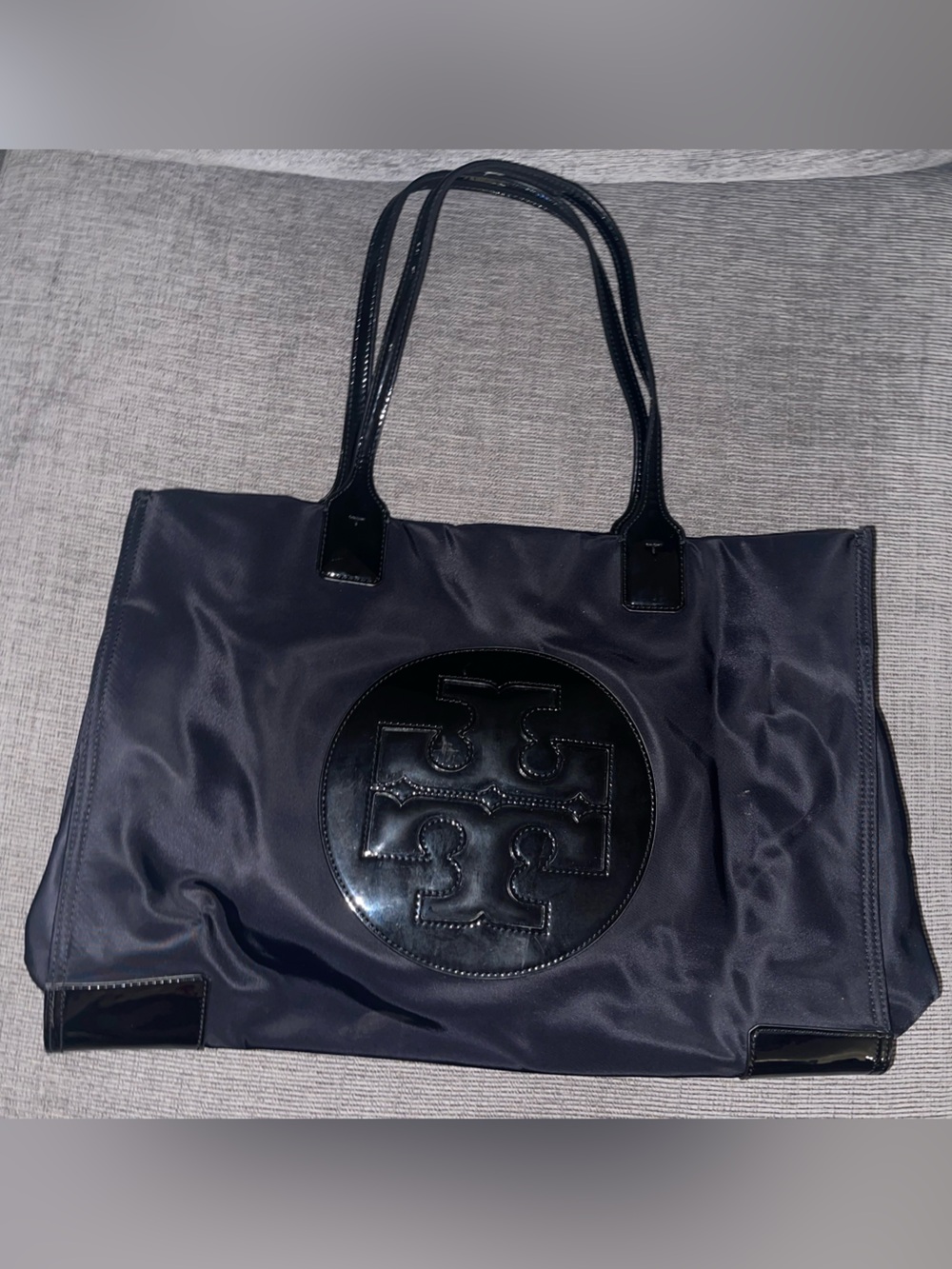 Tory Burch Large Black Patent Trim Logo Tote — Black on Black 🖤